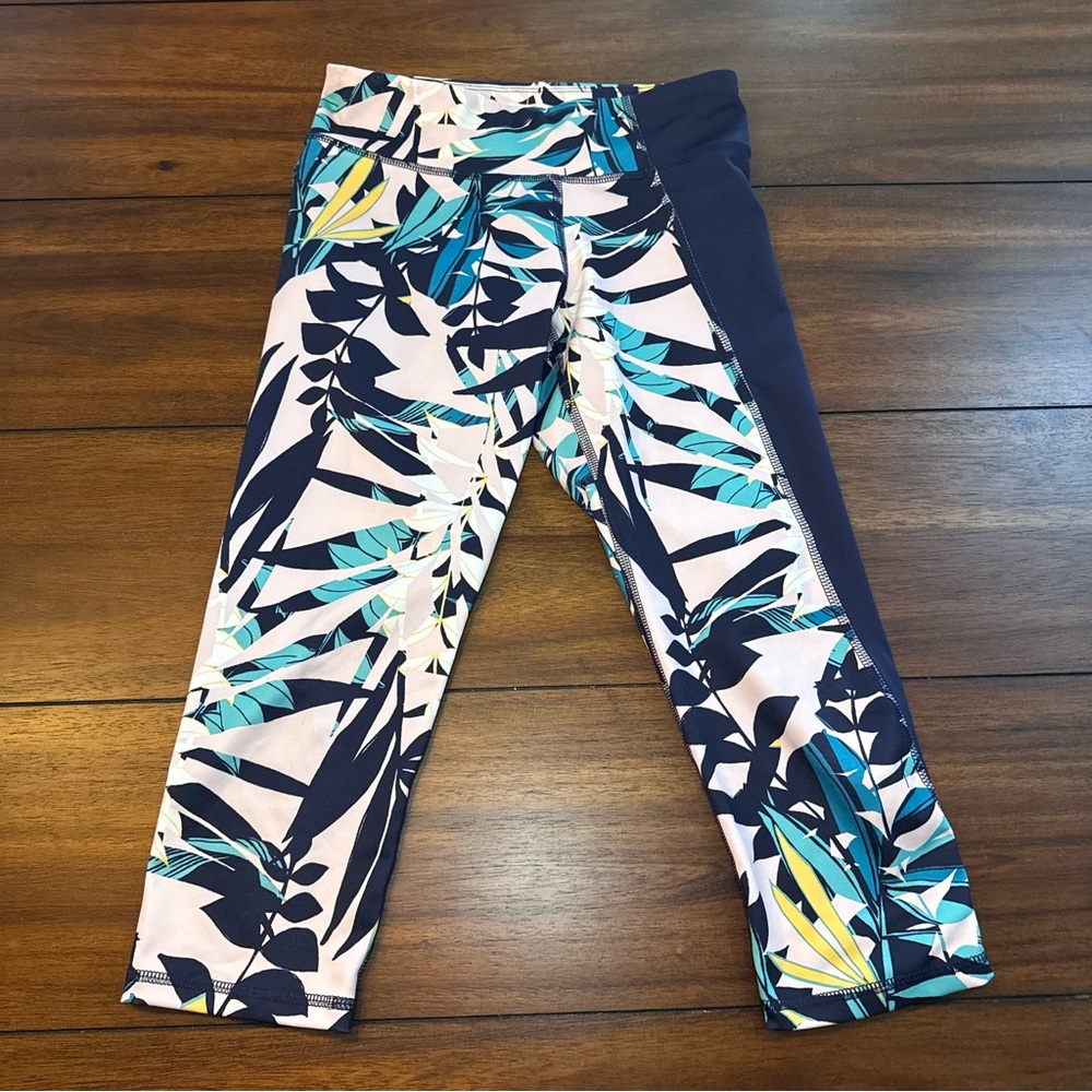 Old Navy Active Youth Girls Cropped Leggings Tropical Leaf Navy Size Large 10-12